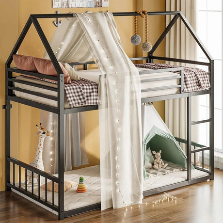 House - Shaped Twin Over Twin Metal Bunk Bed Frame - XMSJ - Sleep Galleria