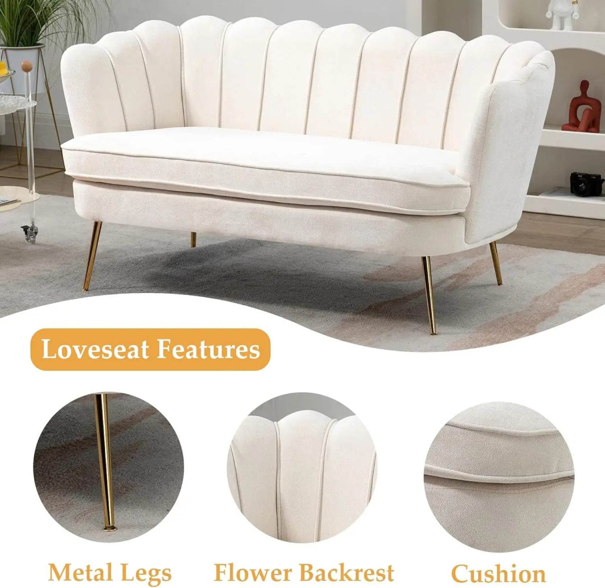 Modern Chenille Small Loveseat Sofa With Gold Legs - Sleep Galleria