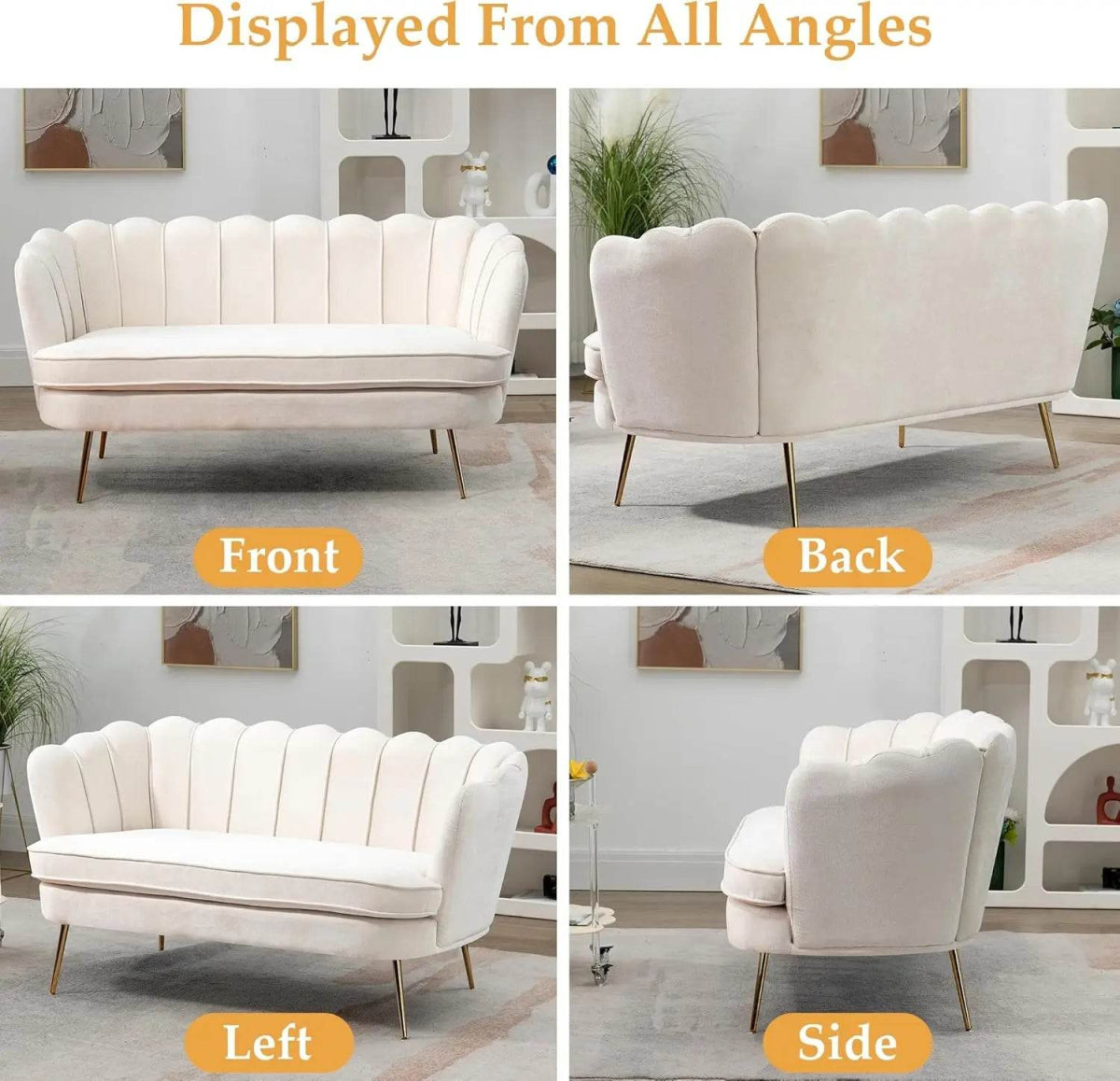 Modern Chenille Small Loveseat Sofa With Gold Legs - Sleep Galleria