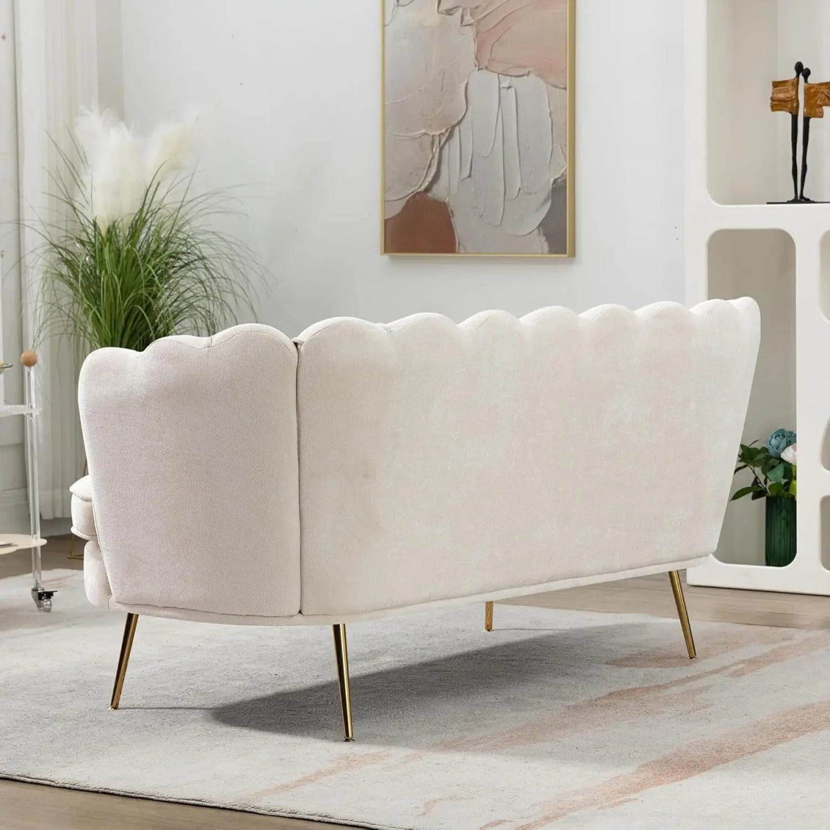 Modern Chenille Small Loveseat Sofa With Gold Legs - Sleep Galleria