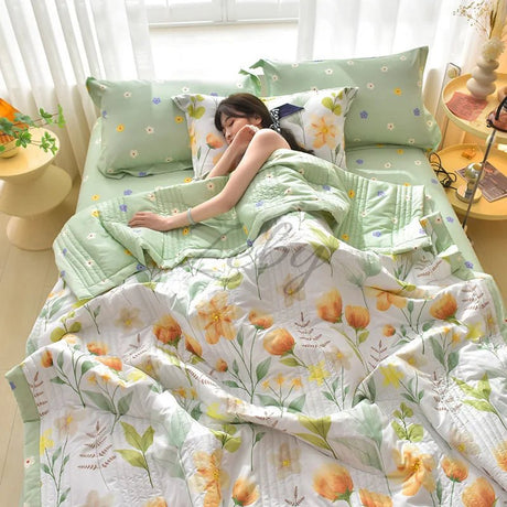 Quilted Spring Summer Quilt Queen Size Soft Comfortable Quilts Machine Washable Single Double Blanket for Bed Comforter 150x200 - zeby - Sleep Galleria