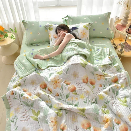 Quilted Spring Summer Quilt Queen Size Soft Comfortable Quilts Machine Washable Single Double Blanket for Bed Comforter 150x200 - zeby - Sleep Galleria