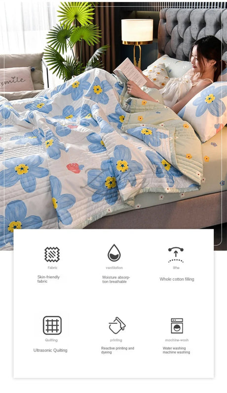 Quilted Spring Summer Quilt Queen Size Soft Comfortable Quilts Machine Washable Single Double Blanket for Bed Comforter 150x200 - zeby - Sleep Galleria