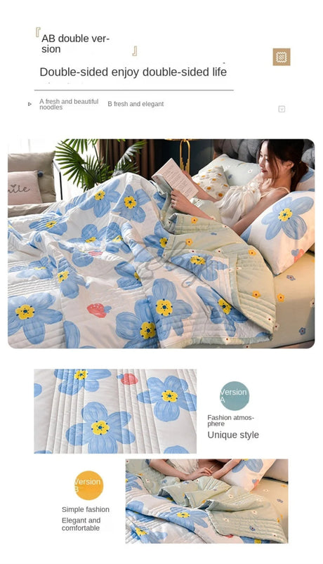Quilted Spring Summer Quilt Queen Size Soft Comfortable Quilts Machine Washable Single Double Blanket for Bed Comforter 150x200 - zeby - Sleep Galleria