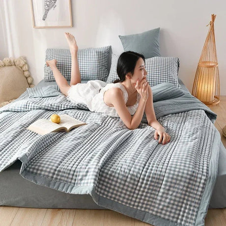 Quilted Spring Summer Quilt Queen Size Soft Comfortable Quilts Machine Washable Single Double Blanket for Bed Comforter 150x200 - zeby - Sleep Galleria