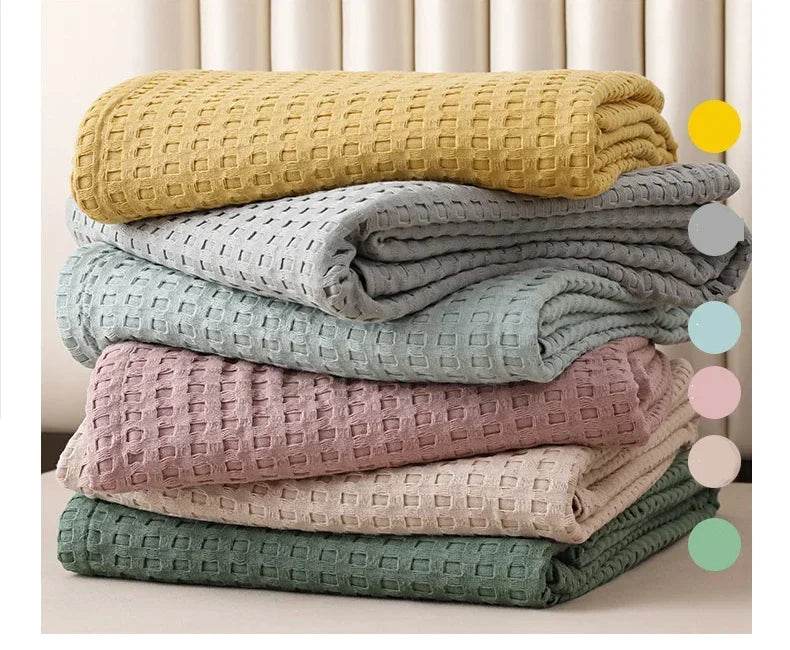 100x150cm Light Green 100% Cotton Waffle Blanket - Sleep Galleria