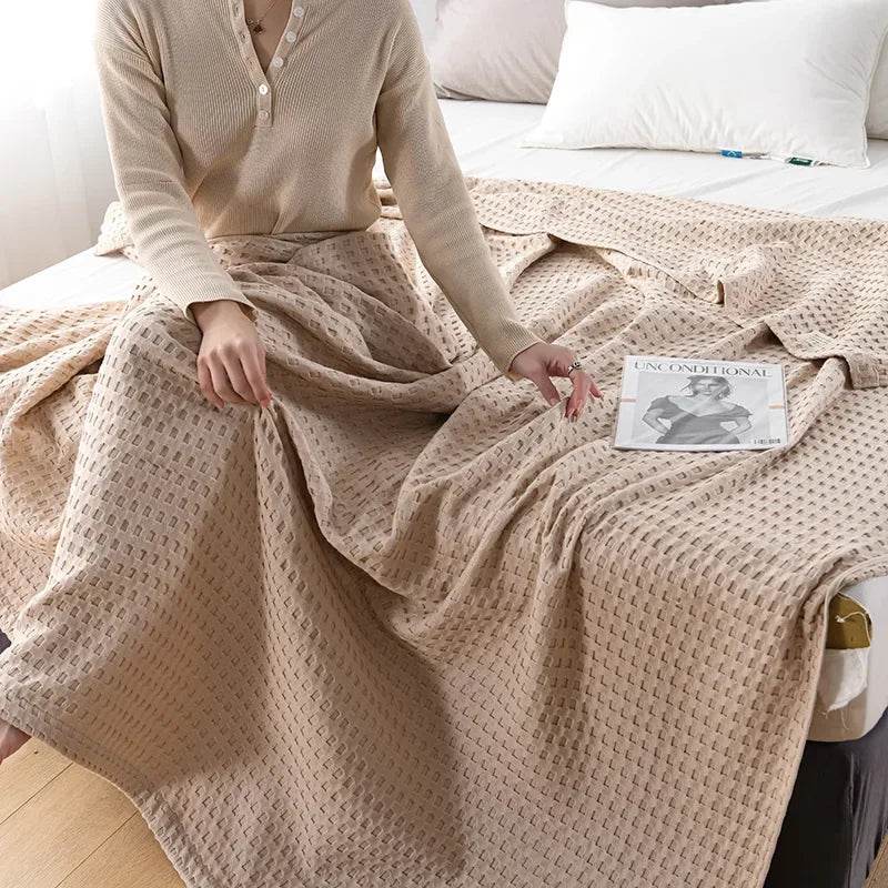 100x150cm Light Green 100% Cotton Waffle Blanket - Sleep Galleria