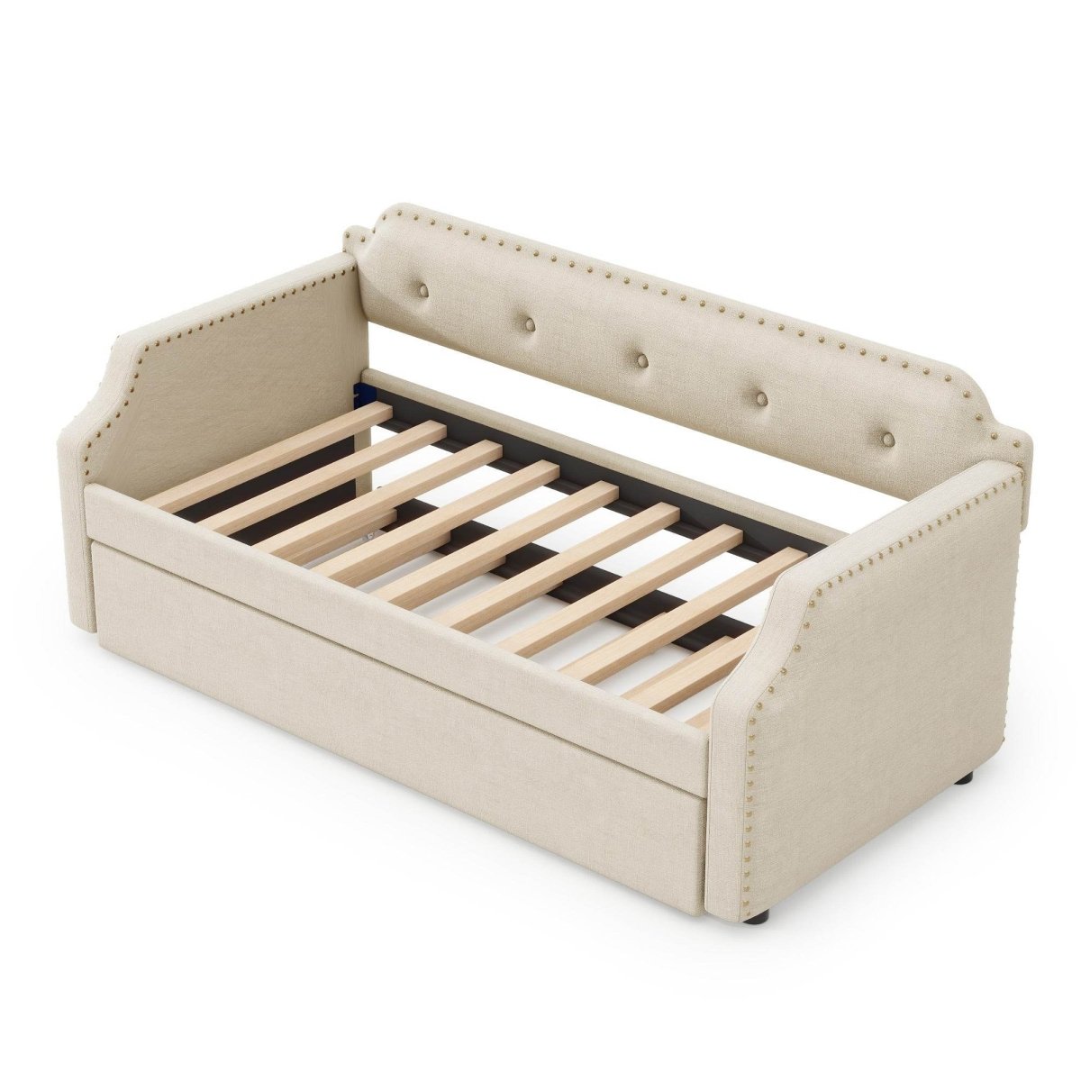 Beige Linen Upholstered Daybed With Trundle - Sleep Galleria