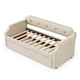 Beige Linen Upholstered Daybed With Trundle - Sleep Galleria