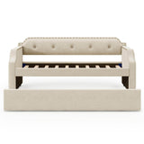 Beige Linen Upholstered Daybed With Trundle - Sleep Galleria