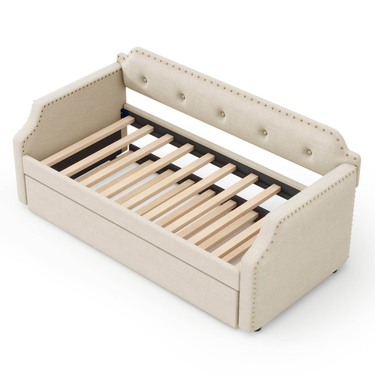 Beige Linen Upholstered Daybed With Trundle - Sleep Galleria