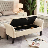 Beige Velvet Storage Bed Bench With Foam Seat - Sleep Galleria