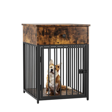 Brown MDF Iron Pet Dog Crate With Drawer Storage - Sleep Galleria