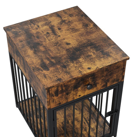 Brown MDF Iron Pet Dog Crate With Drawer Storage - Sleep Galleria