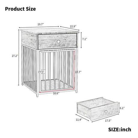 Brown MDF Iron Pet Dog Crate With Drawer Storage - Sleep Galleria