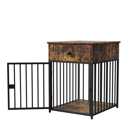 Brown MDF Iron Pet Dog Crate With Drawer Storage - Sleep Galleria