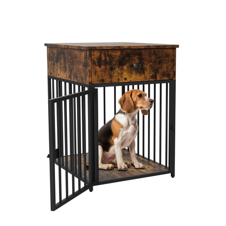 Brown MDF Iron Pet Dog Crate With Drawer Storage - Sleep Galleria