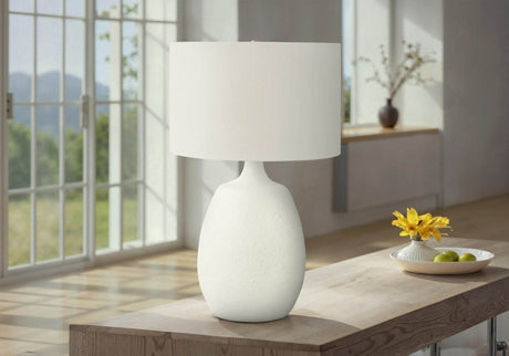 Contemporary Cream Resin Table Lamp With Ivory Shade - Sleep Galleria