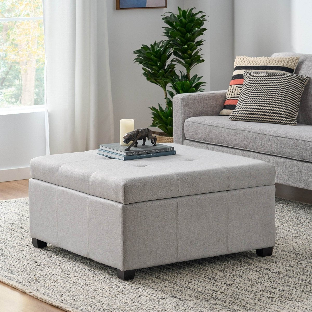 Contemporary Light Grey Fabric Storage Ottoman - Sleep Galleria