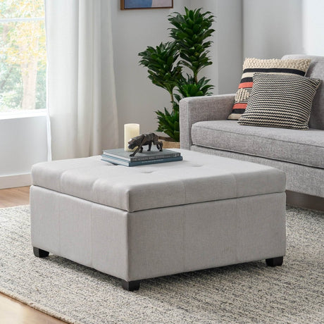 Contemporary Light Grey Fabric Storage Ottoman - Zenvia - Sleep Galleria