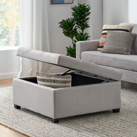 Contemporary Light Grey Fabric Storage Ottoman - Zenvia - Sleep Galleria