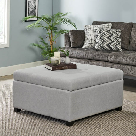Contemporary Light Grey Fabric Storage Ottoman - Zenvia - Sleep Galleria