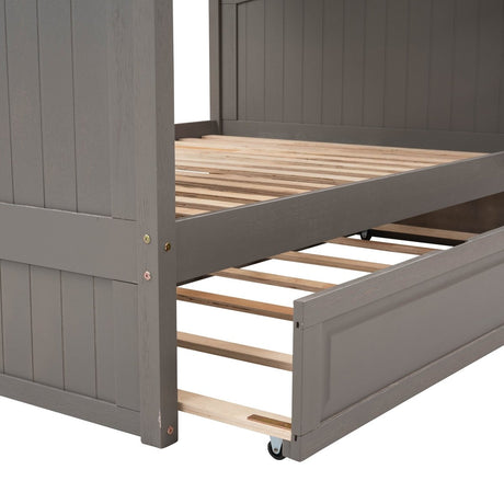 Full Over Full Bunk Bed With Twin Trundle Pinewood - Zenvia - Sleep Galleria