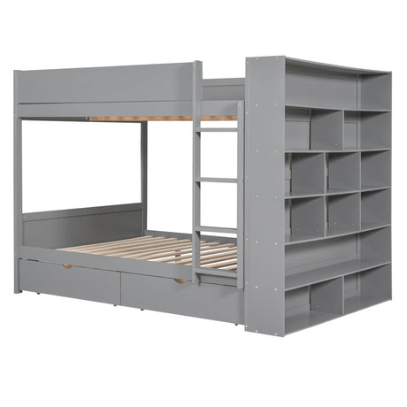 Full Over Full Solid Wood Bunk Bed With Storage Drawers - Zenvia - Sleep Galleria