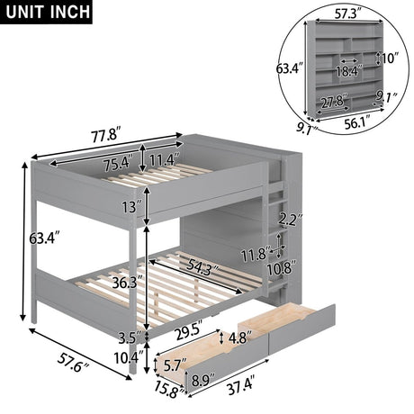 Full Over Full Solid Wood Bunk Bed With Storage Drawers - Zenvia - Sleep Galleria