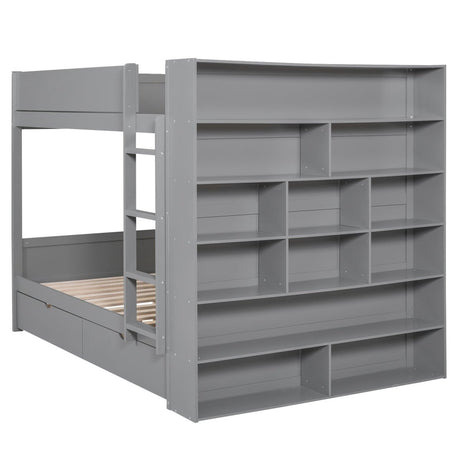Full Over Full Solid Wood Bunk Bed With Storage Drawers - Zenvia - Sleep Galleria