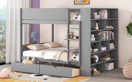 Full Over Full Solid Wood Bunk Bed With Storage Drawers - Zenvia - Sleep Galleria