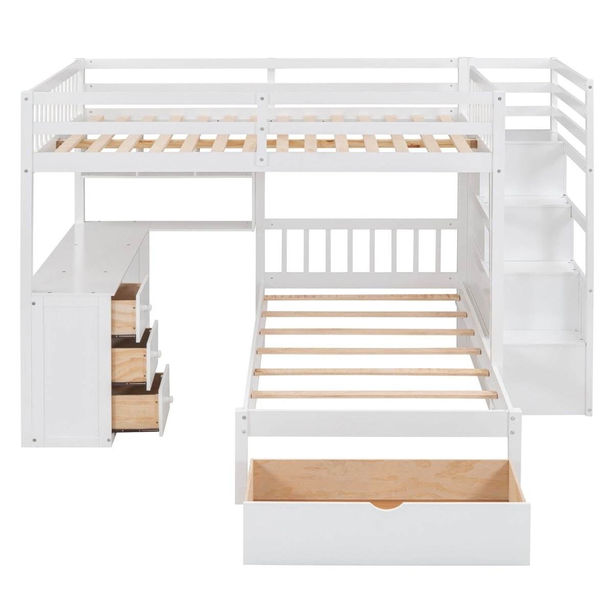 Full Over Twin Solid Wood Bunk Bed With Desk And Storage - Sleep Galleria