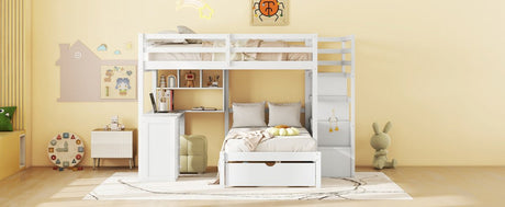 Full Over Twin Solid Wood Bunk Bed With Desk And Storage - Zenvia - Sleep Galleria
