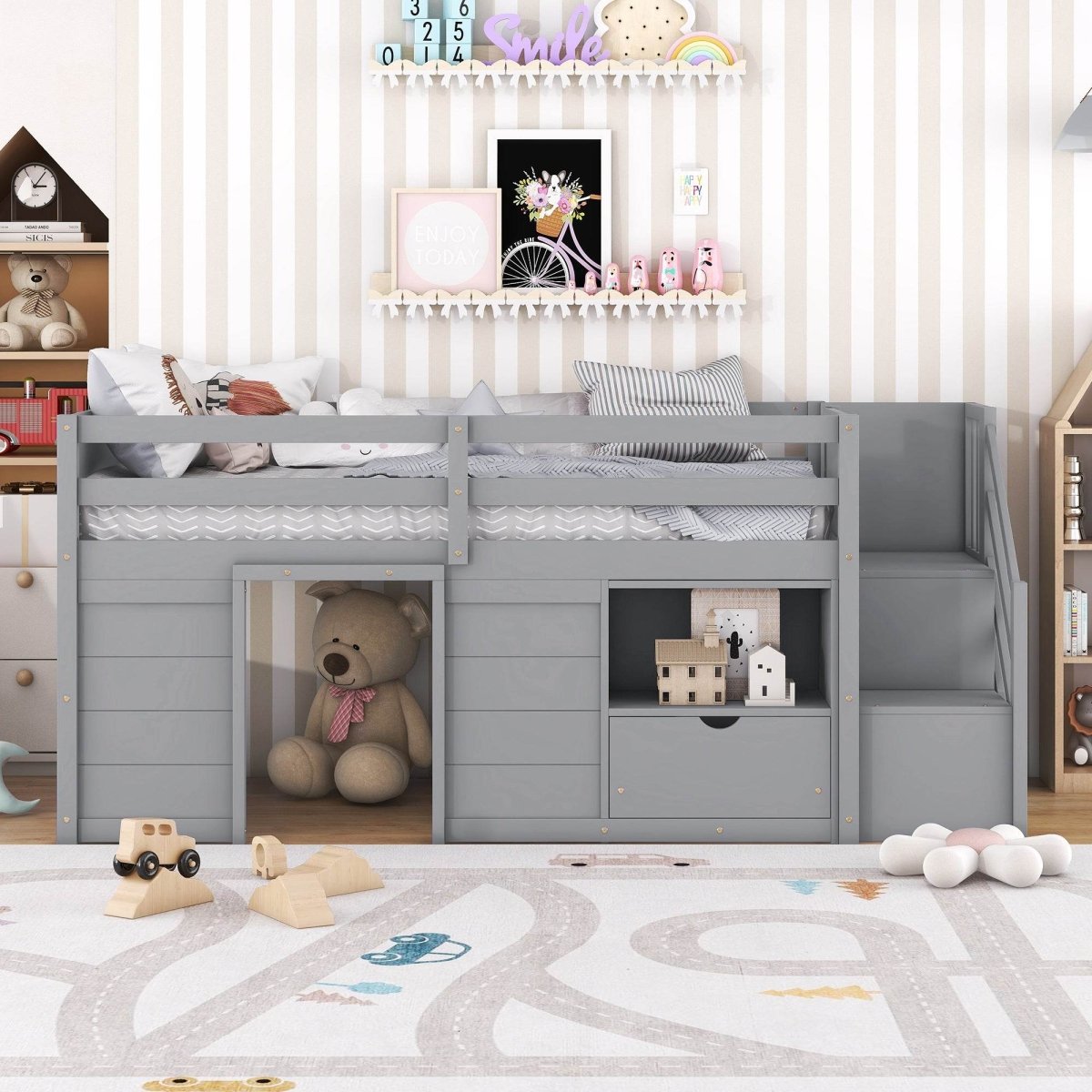 Gray Pine Low Loft Twin Bed - Zenvia - Sleep Galleria