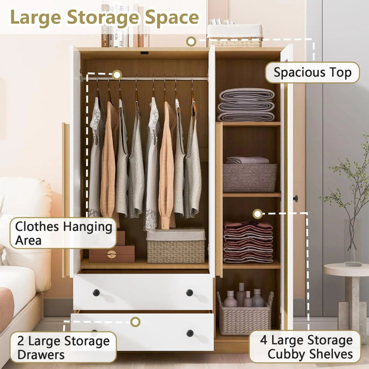 Modern Bedroom Wardrobe Closet With Drawers And Hanging Rod - Zenvia - Sleep Galleria
