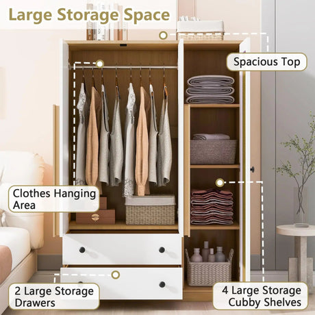 Modern Bedroom Wardrobe Closet With Drawers And Hanging Rod - Zenvia - Sleep Galleria
