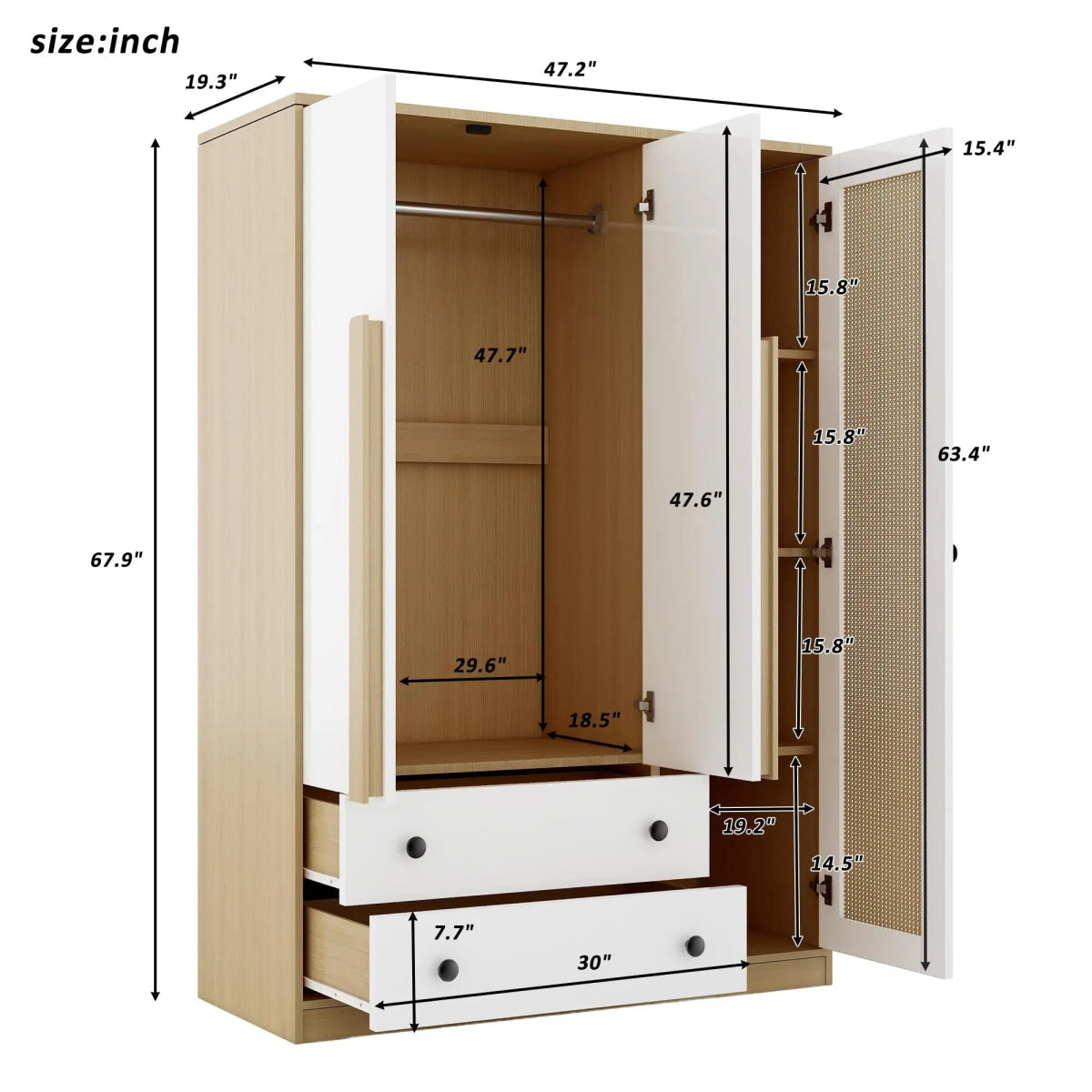 Modern Bedroom Wardrobe Closet With Drawers And Hanging Rod - Zenvia - Sleep Galleria