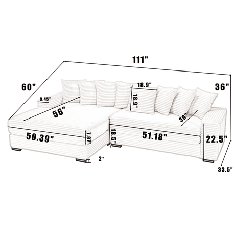 Modern Corduroy Modular Sofa With Pillows - Zenvia - Sleep Galleria
