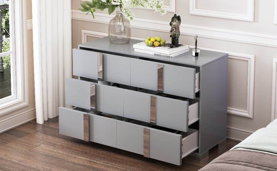 Modern Gray MDF Metal 6-Drawer Storage Dresser - Sleep Galleria