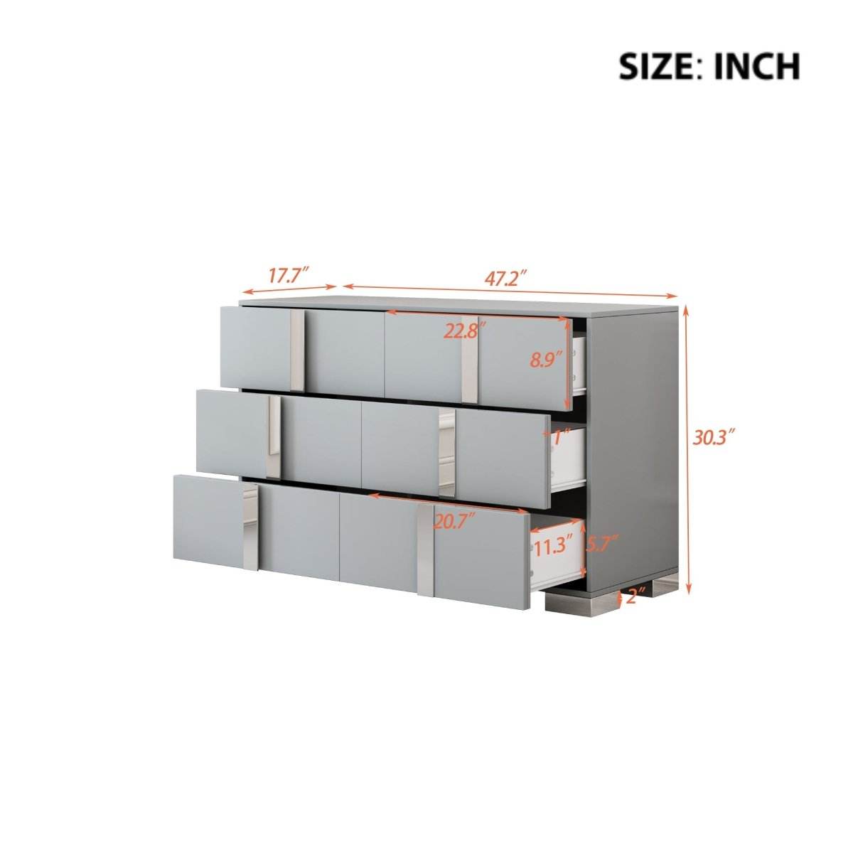 Modern Gray MDF Metal 6-Drawer Storage Dresser - Sleep Galleria