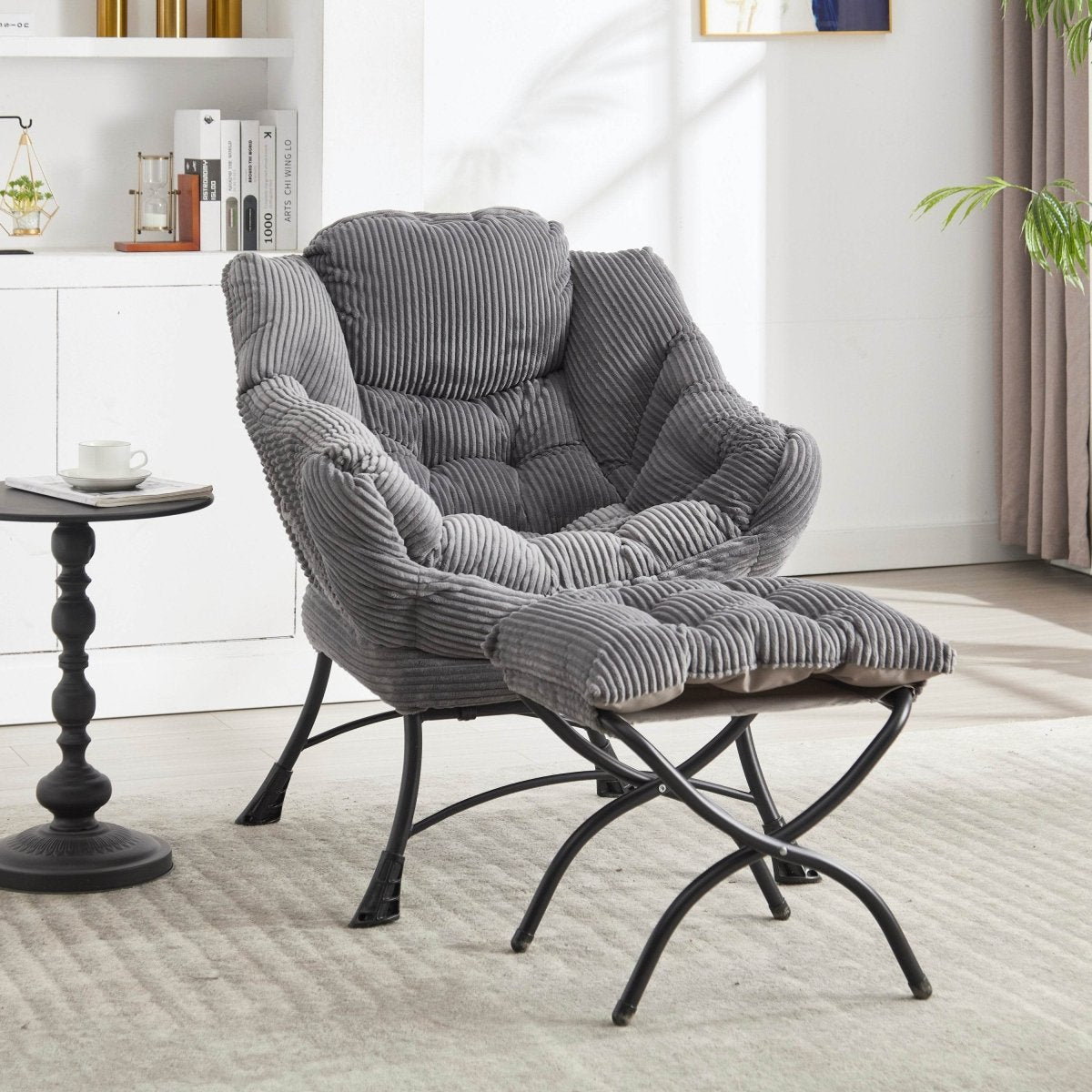 Modern Grey Accent Chair With Ottoman - Zenvia - Sleep Galleria