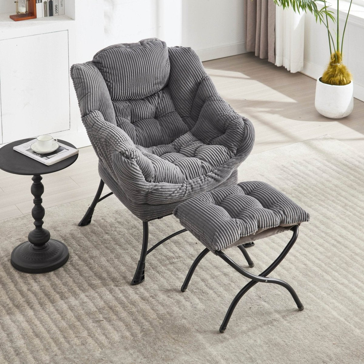 Modern Grey Accent Chair With Ottoman - Zenvia - Sleep Galleria