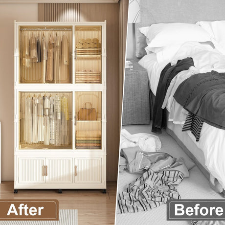 Portable Children’s Wardrobe With Magnetic Doors And Casters - Zenvia - Sleep Galleria
