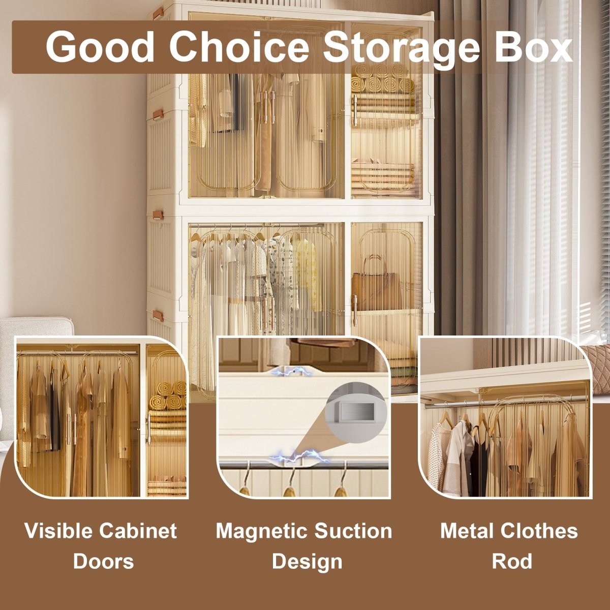 Portable Children’s Wardrobe With Magnetic Doors And Casters - Zenvia - Sleep Galleria