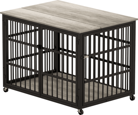Rustic Brown Furniture Style Dog Crate With Wheels - Sleep Galleria