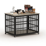 Rustic Brown Furniture Style Dog Crate With Wheels - Sleep Galleria