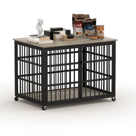 Rustic Brown Furniture Style Dog Crate With Wheels - Sleep Galleria