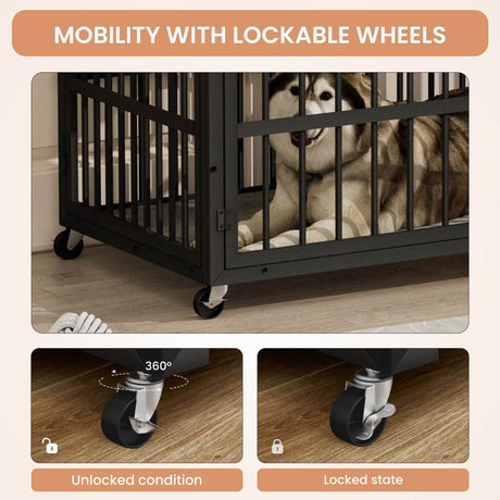 Rustic Brown Furniture Style Dog Crate With Wheels - Sleep Galleria