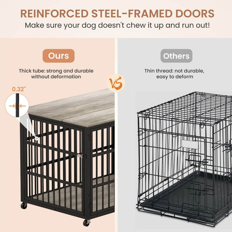 Rustic Brown Furniture Style Dog Crate With Wheels - Sleep Galleria
