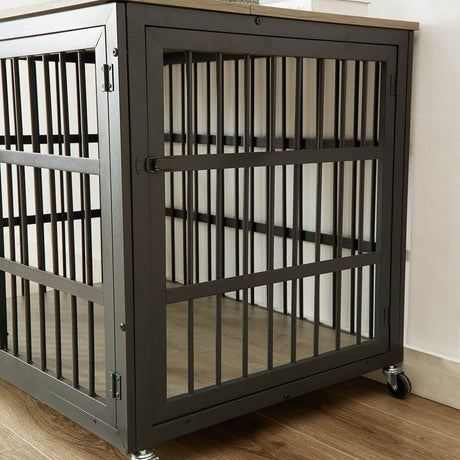 Rustic Brown Furniture Style Dog Crate With Wheels - Sleep Galleria